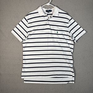 Polo‎ By Ralph Lauren Polo Shirt Men’s Size L White Navy Blue Stripes Green Pony